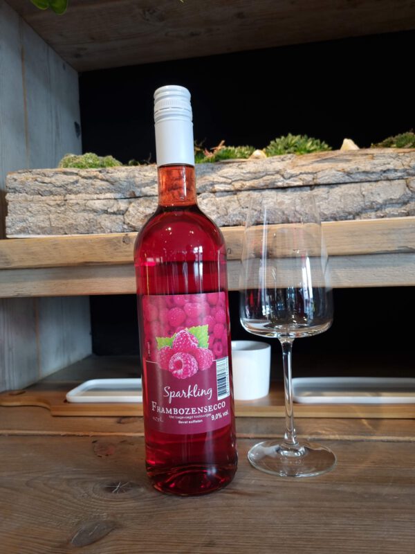 Afbeelding fles sparkling frambozen secco fruitwijn